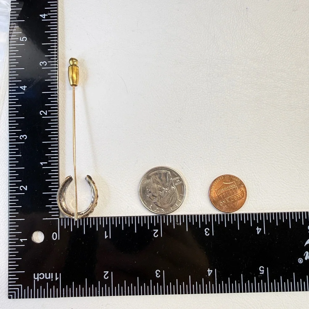 Antique Horseshoe Stick Pin Clear Paste Stones Sterling Silver Equestrian